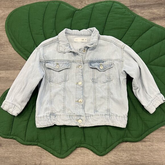 Zara Toddler Girls 12-18M Distressed Light Wash Denim Jacket - Picture 1 of 4